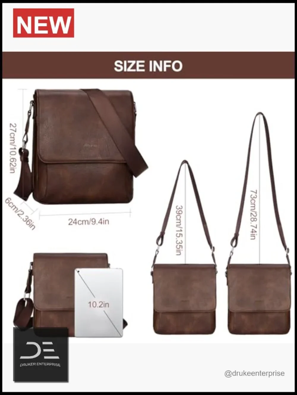 Vegan Leather Messenger Crossbody Bag for Men Small Shoulder Satchel Travel